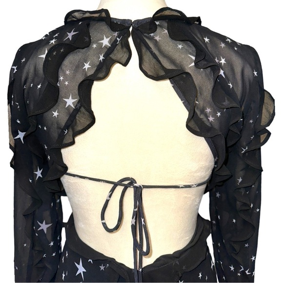 NWT Fame and Partners Kye Night Sky Star Print Ruffle Open Back Mini Dress 2 - Picture 6 of 15